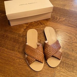 Loeffler Randall size 9 woven criss cross slides brown leather brand new